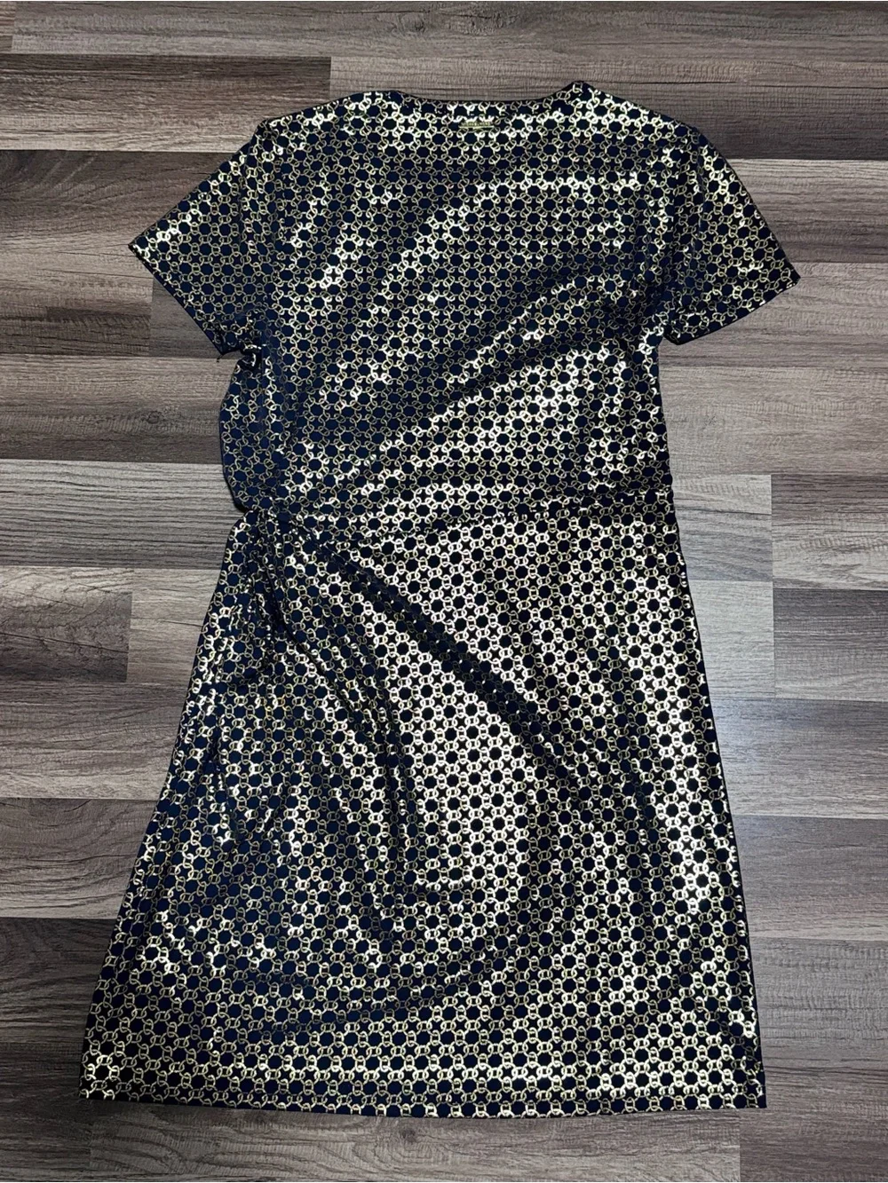Michael Kors Navy/Gold Geometric Sheath Dress Knee Length